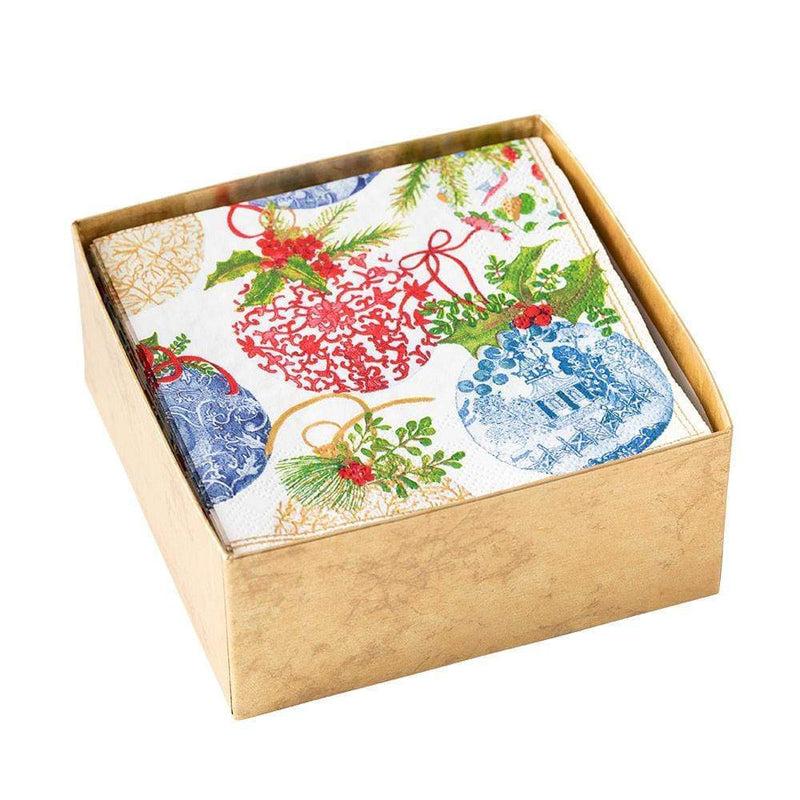 caspari Porcelain Ornaments Boxed Paper Cocktail Napkins - 40 Per Box