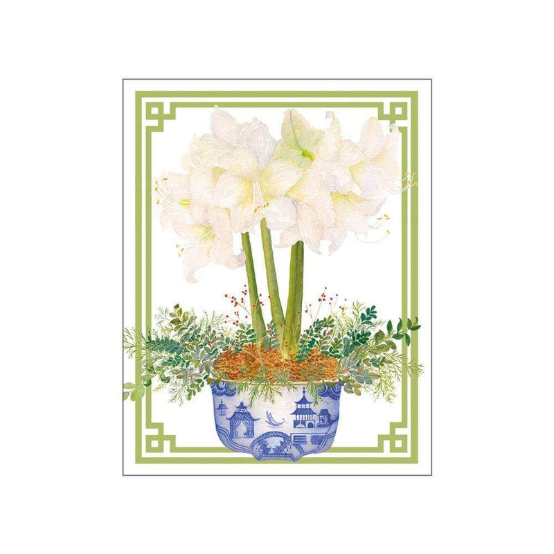 Caspari Potted Amaryllis Gift Enclosure Cards In Gold Foil - 4 Mini Cards & 4 Envelopes