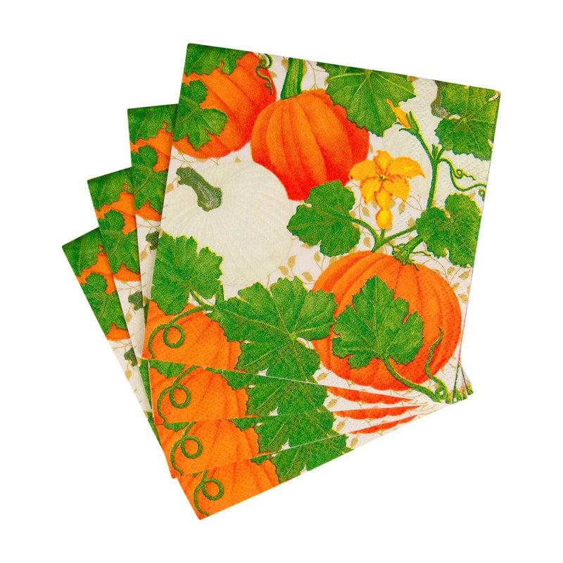 Caspari Pumpkin Chintz White Cocktail Napkins - 20 Per Package