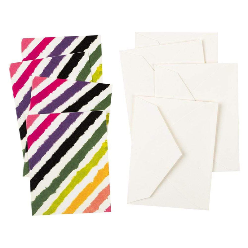 Caspari Rainbow Stripe Gift Enclosure Cards In Ivory - 4 Mini Cards & 4 Envelopes