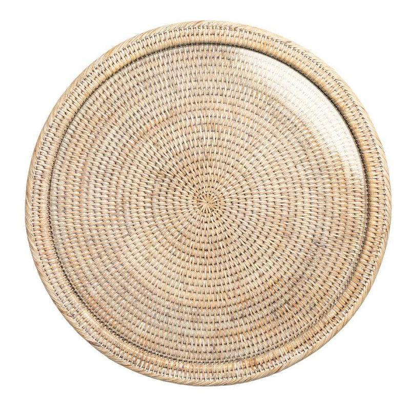 Caspari Rattan & Glass Round Serving Platter In White Natural - 1 Each
