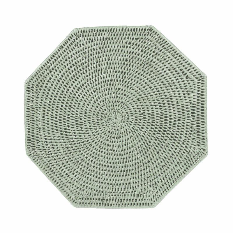 Caspari Rattan Octagonal Placemat In Green - 1 Placemat