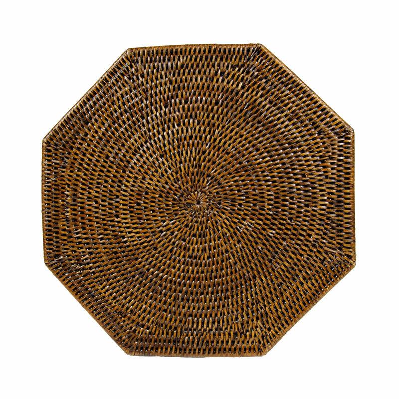 Caspari Rattan Octagonal Placemat In Natural - 1 Placemat