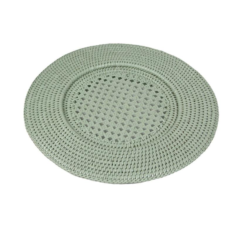 Caspari Rattan Round Charger Plate In Green - 1 Charger Plate
