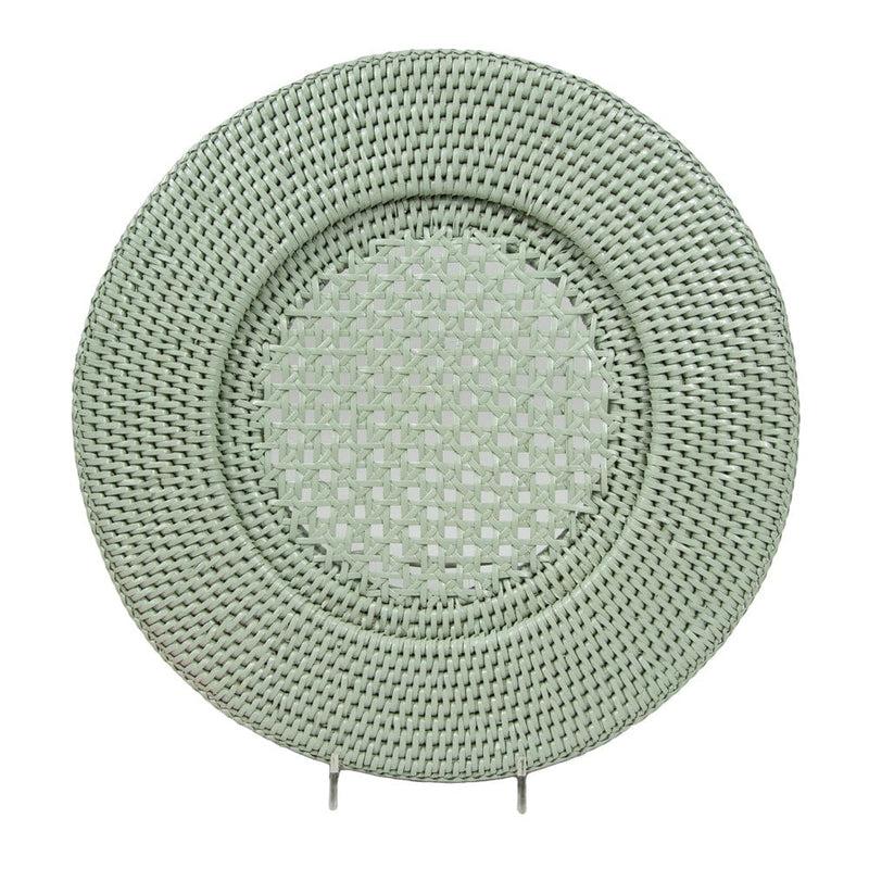 Caspari Rattan Round Charger Plate In Green - 1 Charger Plate