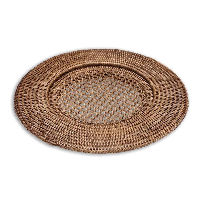Caspari Rattan Round Plate Charger In Dark Natural - 1 Each