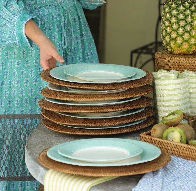 Caspari Rattan Round Plate Charger In Dark Natural - 1 Each