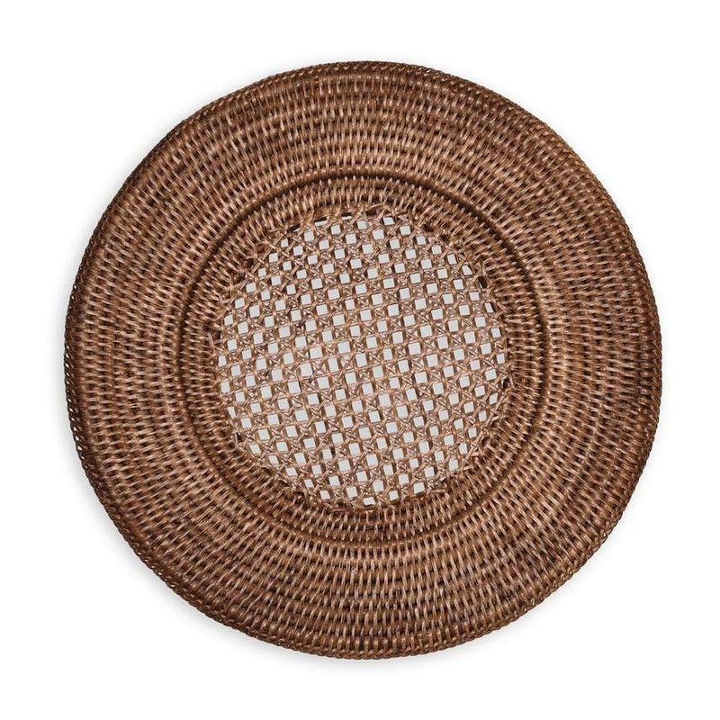 caspari Rattan Round Plate Charger in Dark Natural - 1 Each