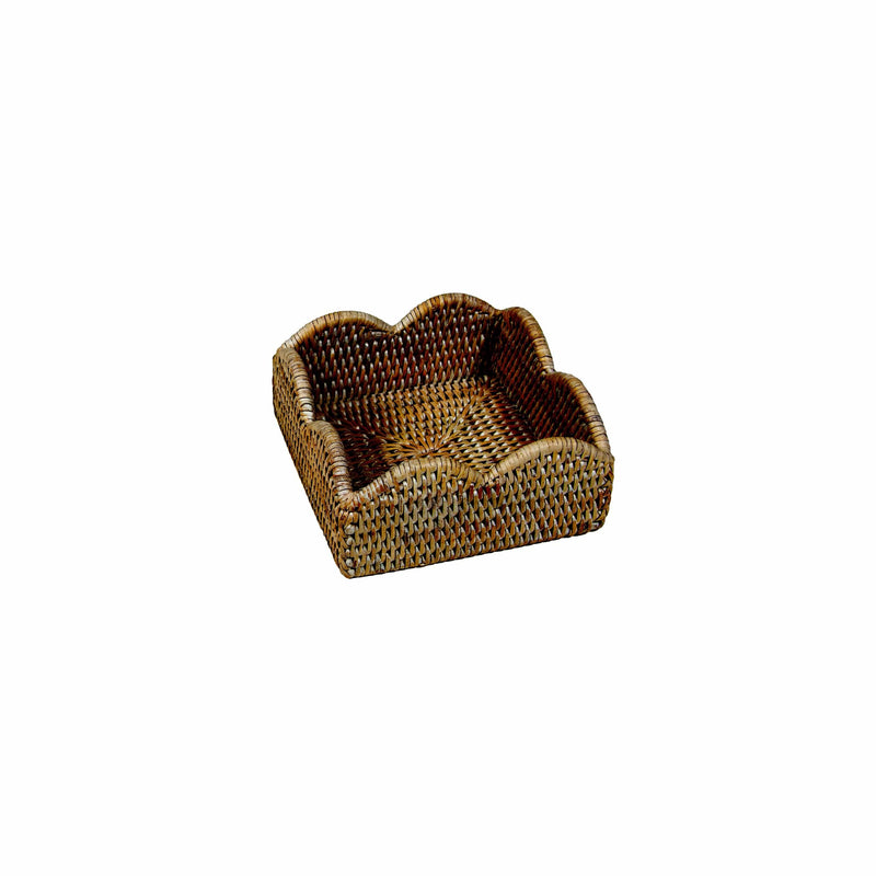caspari Rattan Scalloped Cocktail Napkin Holders in Natural - 1 Napkin Holder