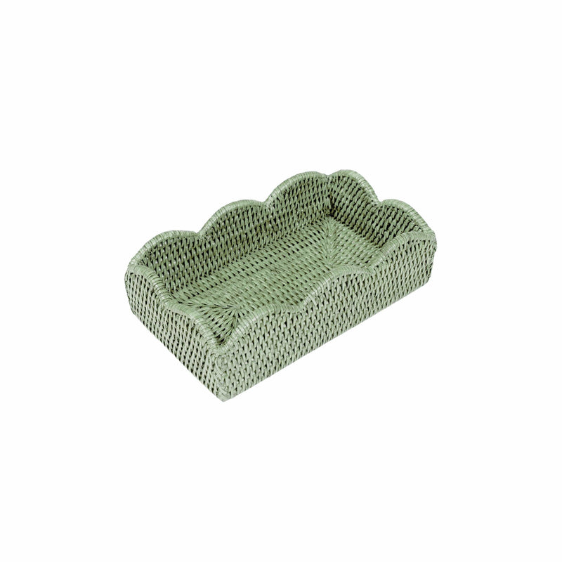 Caspari Rattan Scalloped Guest Towel Napkin Holders In Green - 1 Napkin Holder