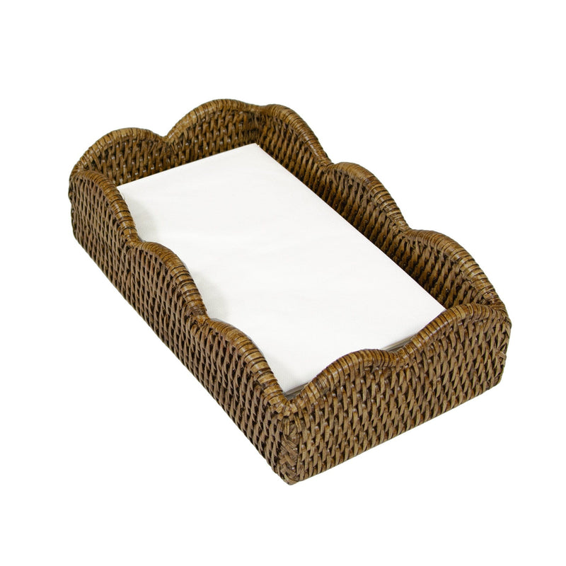 Caspari Rattan Scalloped Guest Towel Napkin Holders In Natural - 1 Napkin Holder