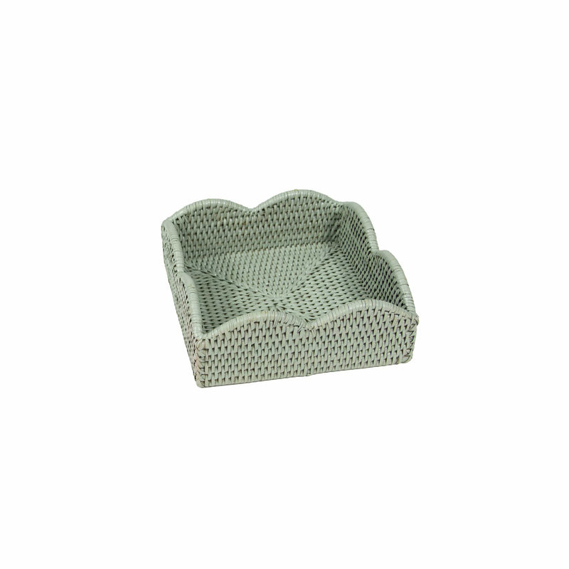 Caspari Rattan Scalloped Luncheon Napkin Holders In Green - 1 Napkin Holder