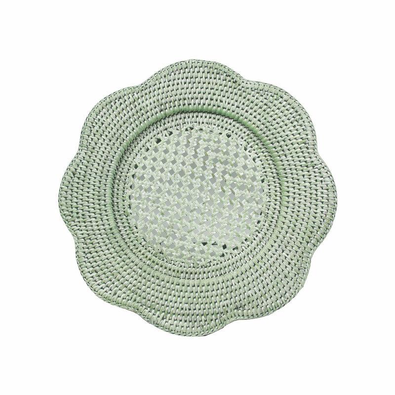 caspari Rattan Scalloped Round Charger Plate in Green - 1 Charger Plate