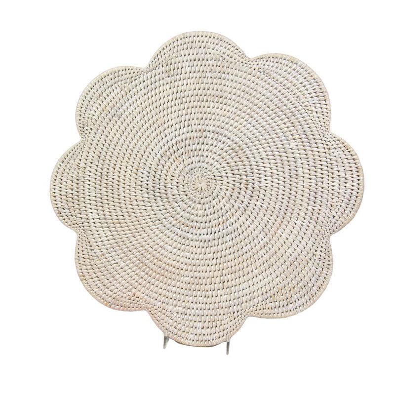 Caspari Rattan Scalloped Round Placemat In Cream - 1 Placemat