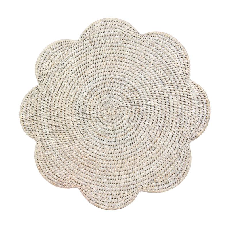caspari Rattan Scalloped Round Placemat in Cream - 1 Placemat