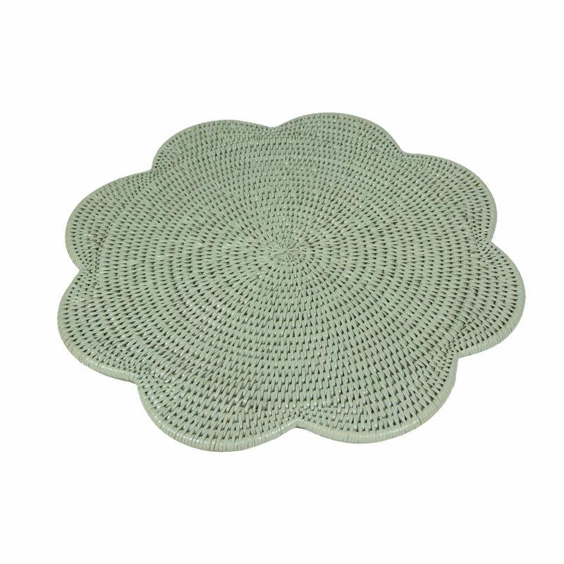 Caspari Rattan Scalloped Round Placemat In Green - 1 Placemat