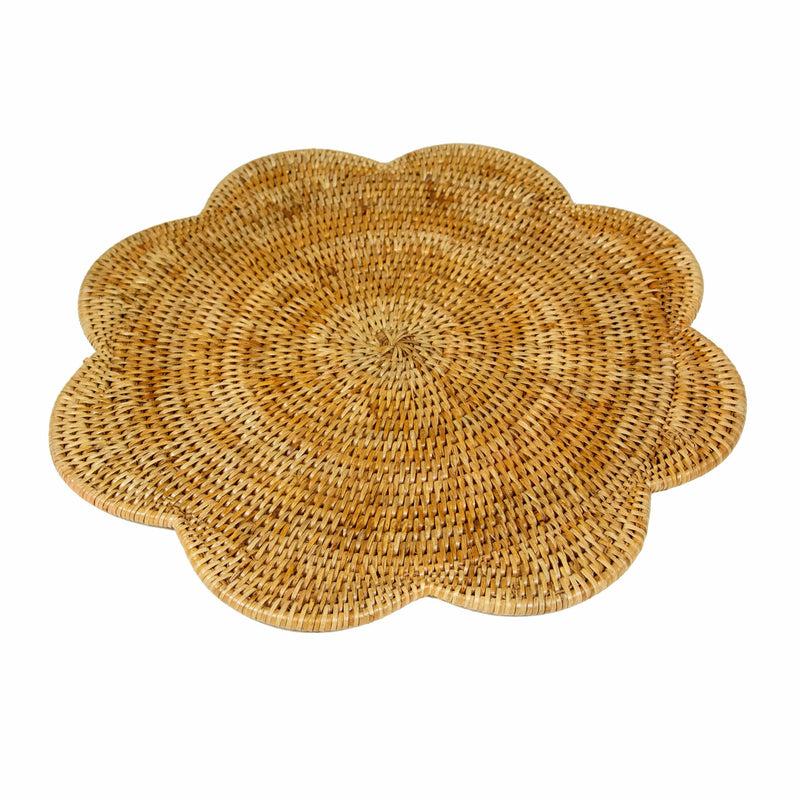 Caspari Rattan Scalloped Round Placemat In Honey - 1 Placemat
