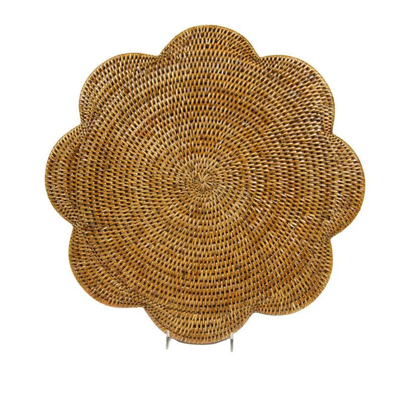 Caspari Rattan Scalloped Round Placemat In Natural - 1 Placemat