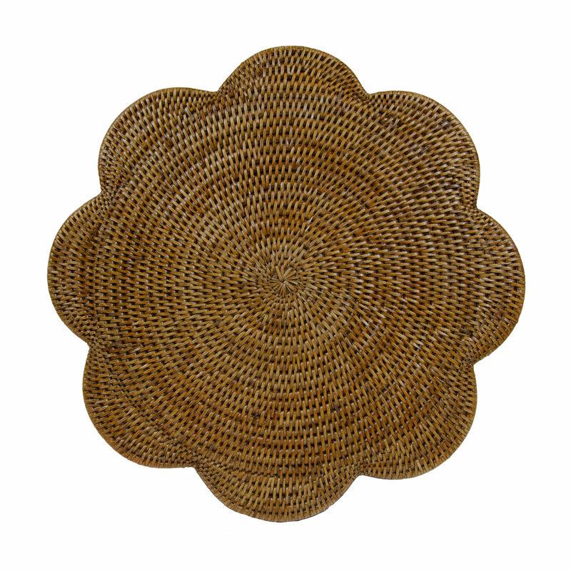 caspari Rattan Scalloped Round Placemat in Natural - 1 Placemat
