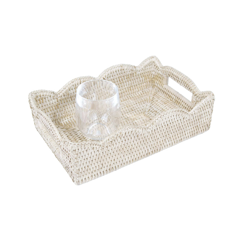 Caspari Rattan Scalloped Small Tray In Cream - 1 Each