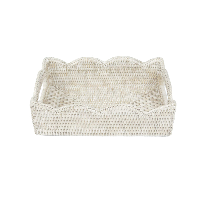Caspari Rattan Scalloped Small Tray In Cream - 1 Each