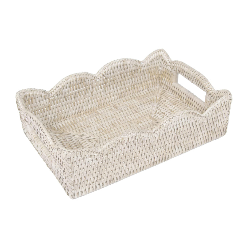 caspari Rattan Scalloped Small Tray in Cream - 1 Each
