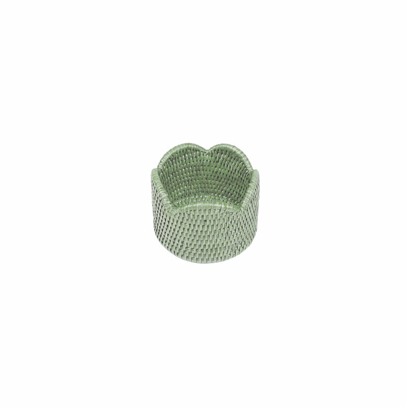 Caspari Rattan Scalloped Wine Coaster In Green - 1 Coaster