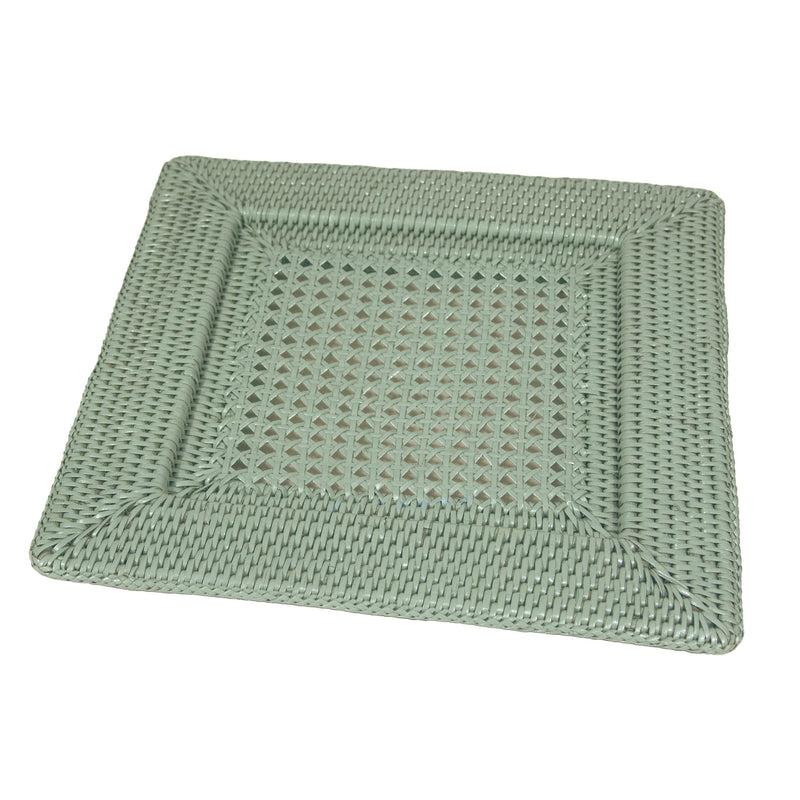 Caspari Rattan Square Charger Plate In Green - 1 Charger Plate