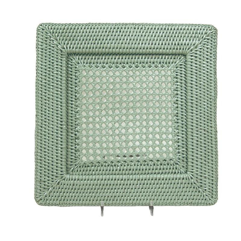 Caspari Rattan Square Charger Plate In Green - 1 Charger Plate