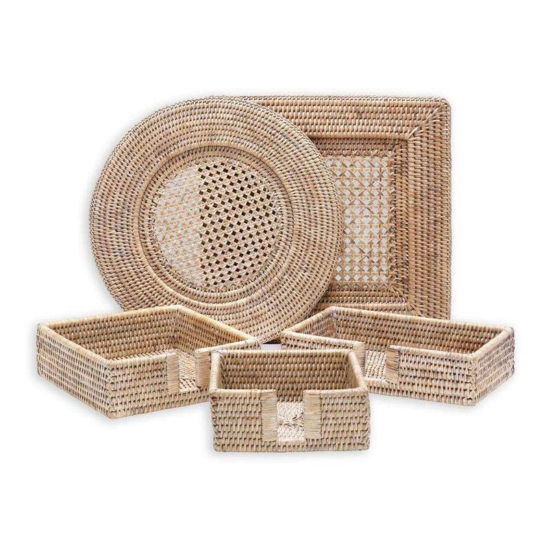 Caspari Rattan Square Plate Charger In White Natural - 1 Each