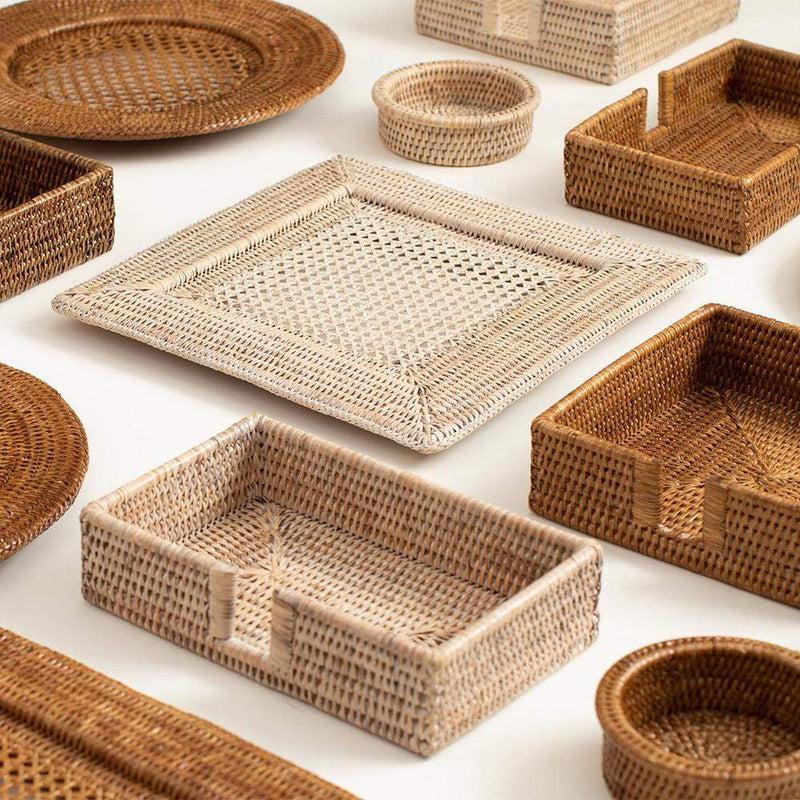 Caspari Rattan Square Plate Charger In White Natural - 1 Each