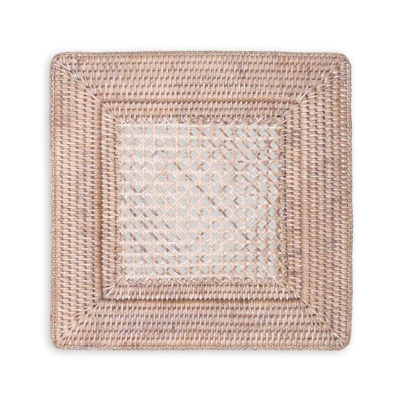 caspari Rattan Square Plate Charger in White Natural - 1 Each