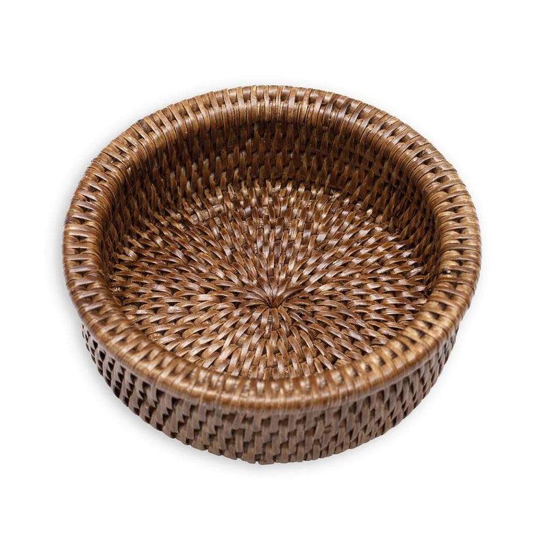 Caspari Rattan Wine Bottle Coaster In Dark Natural - 1 Each