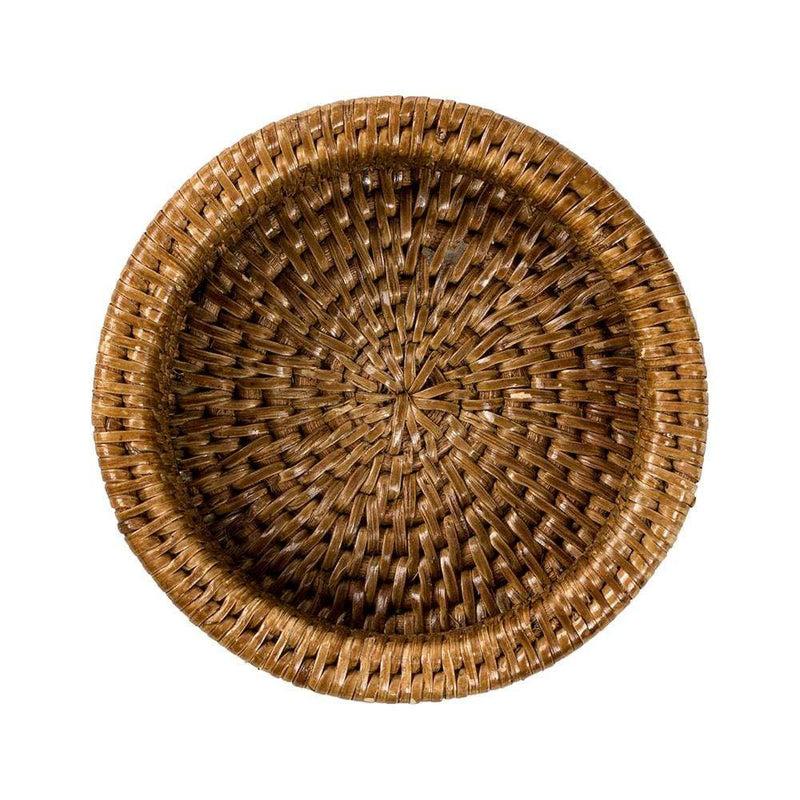 Caspari Rattan Wine Bottle Coaster In Dark Natural - 1 Each