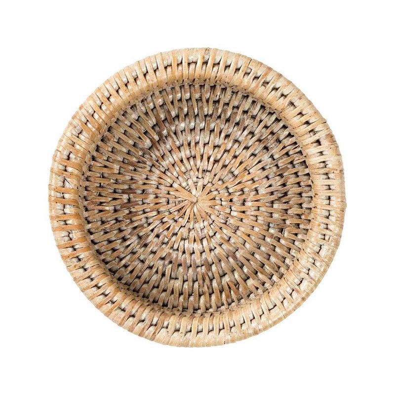Caspari Rattan Wine Bottle Coaster In White Natural - 1 Each