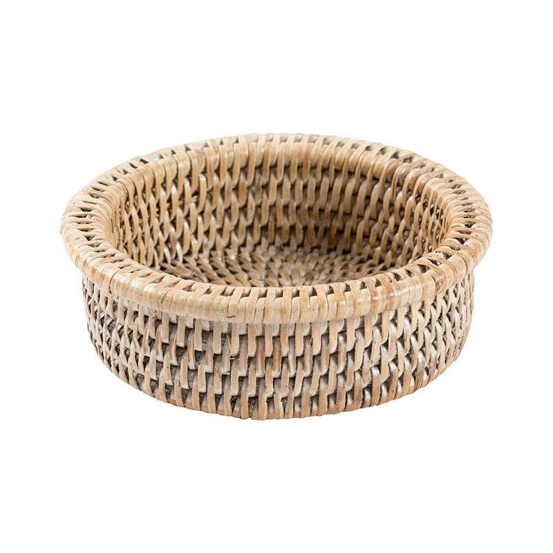 caspari Rattan Wine Bottle Coaster in White Natural - 1 Each