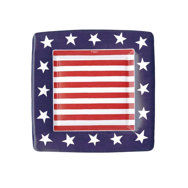 caspari Red White & Blue Square Paper Salad & Dessert Plates - 8 Per Package