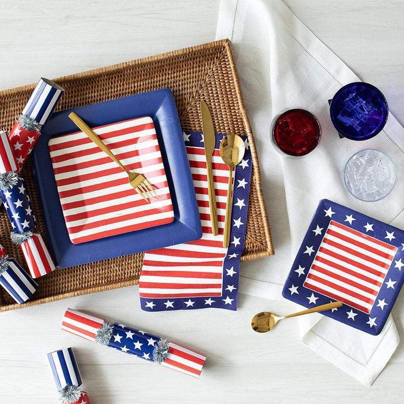 Caspari Red White & Blue Square Paper Salad & Dessert Plates - 8 Per Package