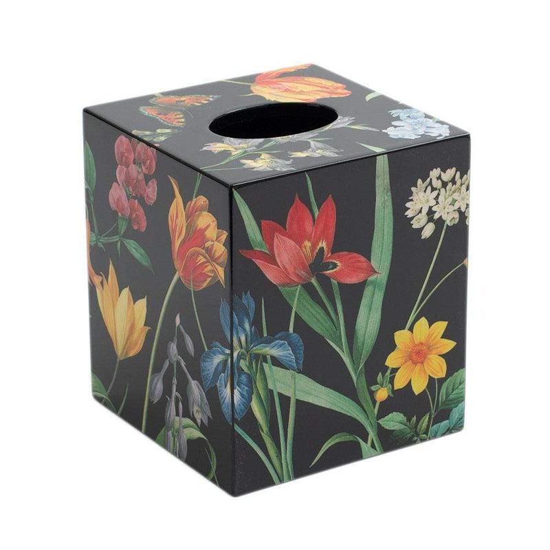 caspari Redouté Floral Lacquer Tissue Box Cover in Black - 1 Each