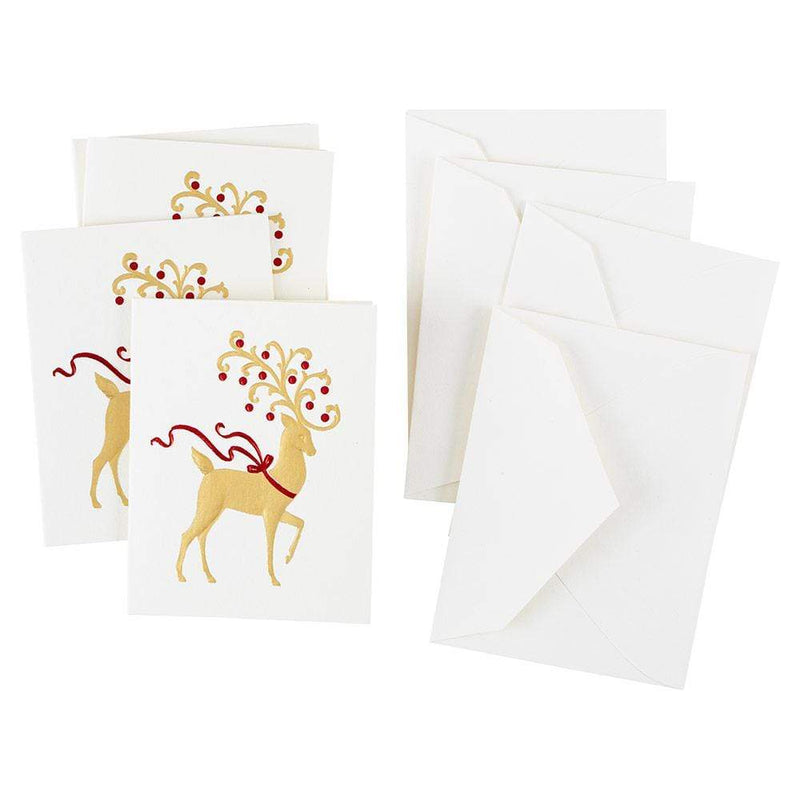 Caspari Reindeer Gift Enclosure Cards - 4 Mini Cards & 4 Envelopes