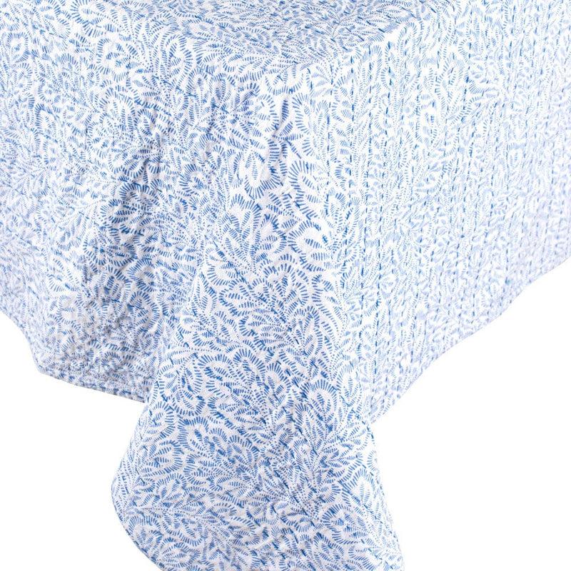 Caspari Reversible Kantha Table Cover In Blue Block Print Leaves - 1 Each