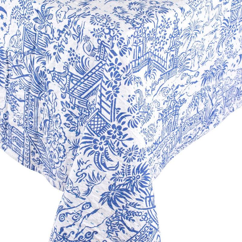 Caspari Reversible Kantha Table Cover In Blue & White Pagoda Toile - 1 Each