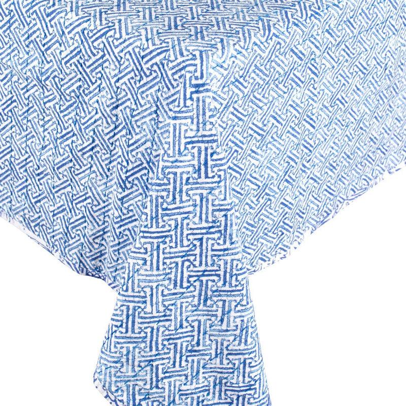 Caspari Reversible Kantha Table Cover In Blue & White Pagoda Toile - 1 Each