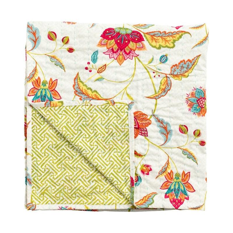 Caspari Reversible Kantha Table Cover In Passage To India & Green Fretwork - 1 Each