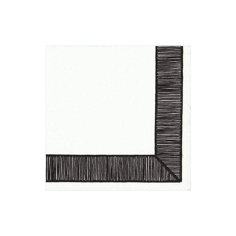 Caspari Ribbon Border Paper Cocktail Napkins In Black - 20 Per Package