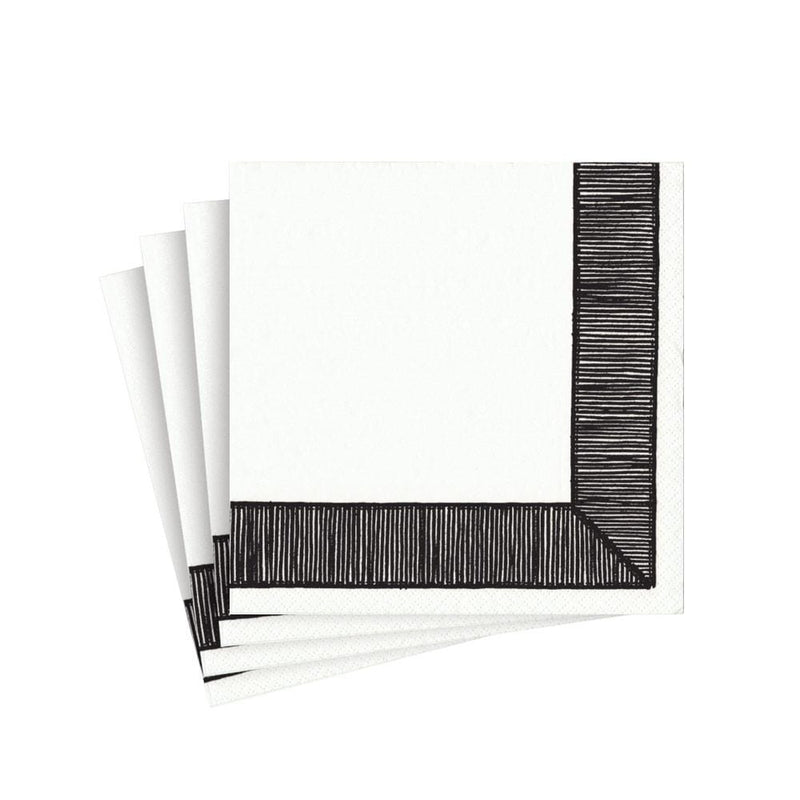caspari Ribbon Border Paper Cocktail Napkins in Black - 20 Per Package