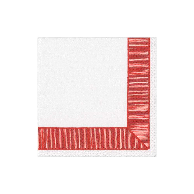 caspari Ribbon Border Paper Cocktail Napkins in Red - 20 Per Package