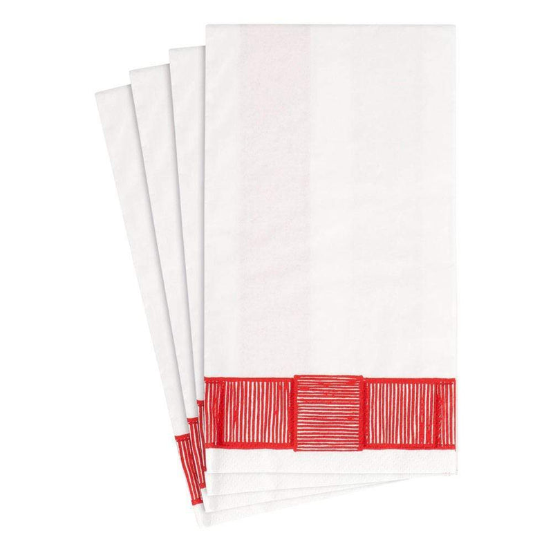 caspari Ribbon Border Paper Guest Towel Napkins in Red - 15 Per Package
