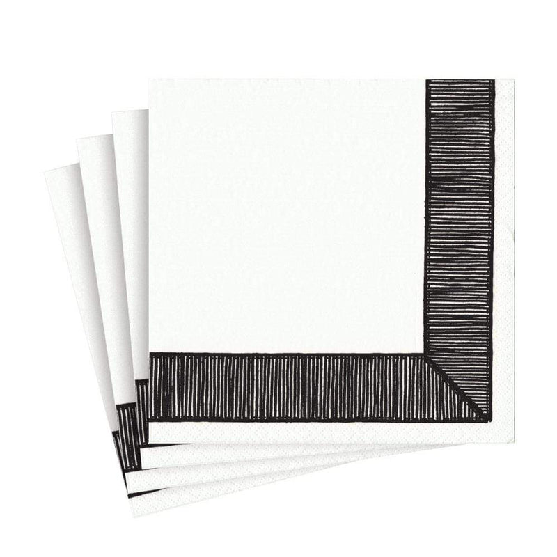 Caspari Ribbon Border Paper Luncheon Napkins In Black - 20 Per Package
