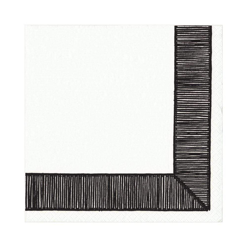 caspari Ribbon Border Paper Luncheon Napkins in Black - 20 Per Package